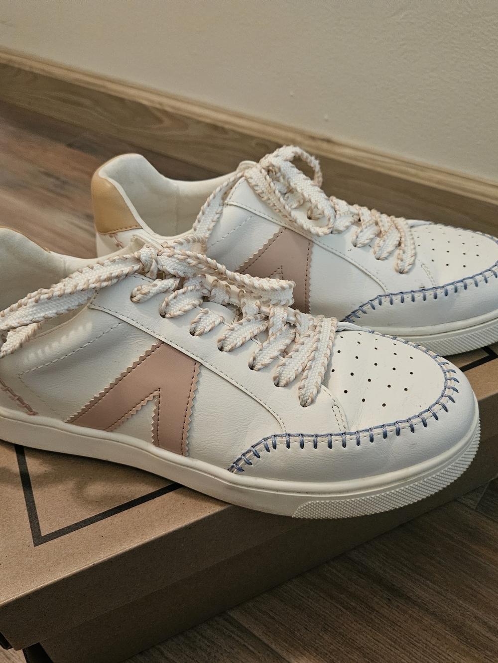 MIA White Sneakers with Pink and Tan Accents